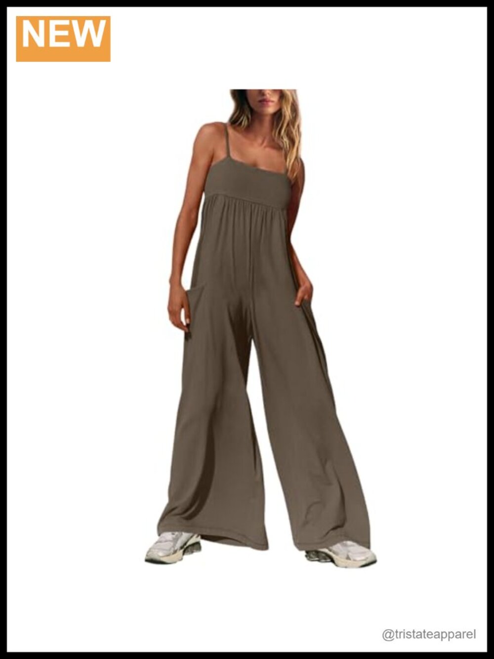 Sleeveless Wide Leg Jumpsuit with Pockets - Adjustable Spaghetti Strap, Loose